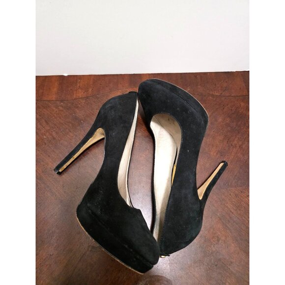 Michael Kors Black Suede Pointed Toe Pump High Heels Gold Accents Size 9.5M - Picture 9 of 13